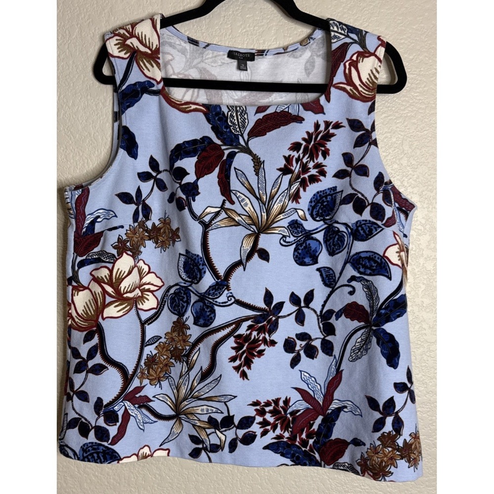 Talbots Plus 1X Ottoman Square Neck Shell Verdant Botanical Sleeveless Tank Top